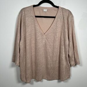 Poetry 100% Linen Light Pink Beige 3/4 Sleeve Fine Knit Top Blouse Size 18